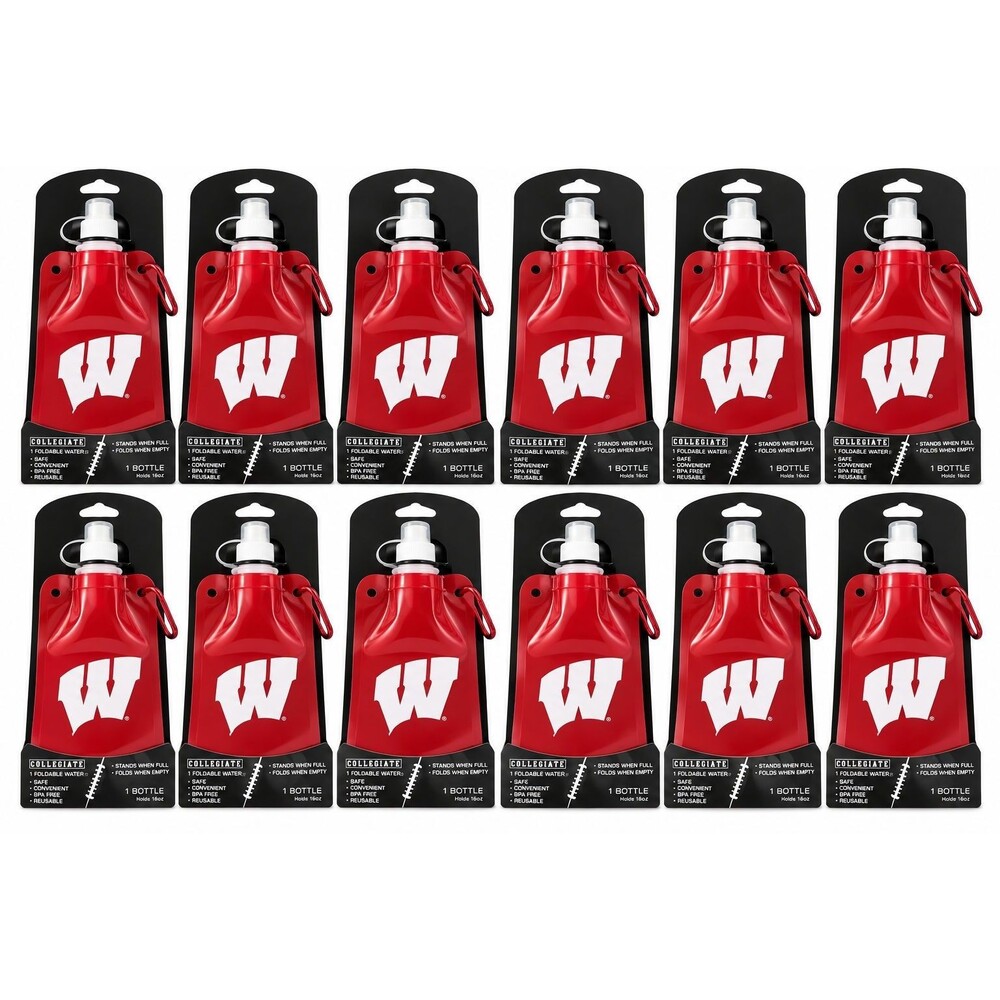 Set of 12 NCAA Wisconsin Badgers Foldable Water Bottles 16oz Tailgate Game Day